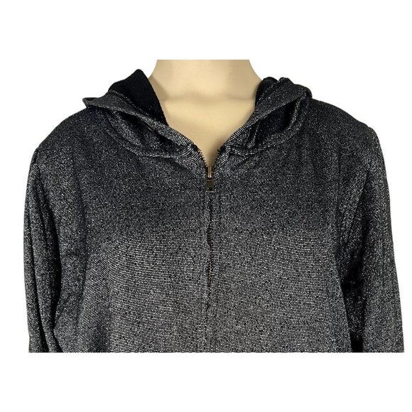 Torrid women's size 0 black and silver metallic zip front hooded jacket, pocket - Picture 2 of 8